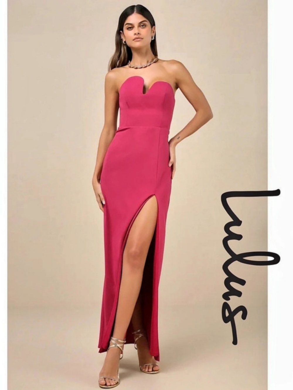 Lulus - Iconic Excellence Magenta Asymmetrical Strapless Maxi Dress